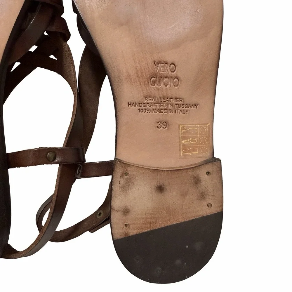 Elisir's Leather Fisherman Sandals Womens EU 39 US 8-8.5 Brown Made in Italy EUC